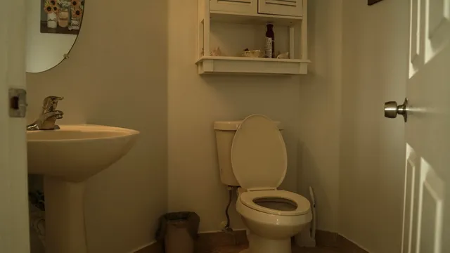 a view of a bathroom with a shower and a sink