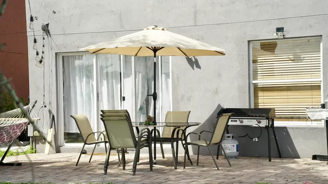 a view of outdoor space with seating