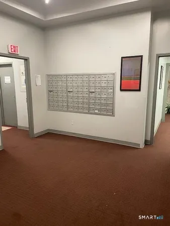 an empty room with a door