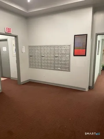 an empty room with a door