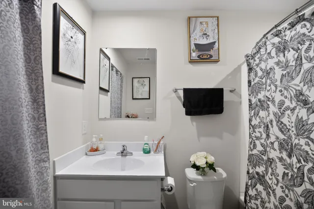a bathroom with a sink toilet and mirror