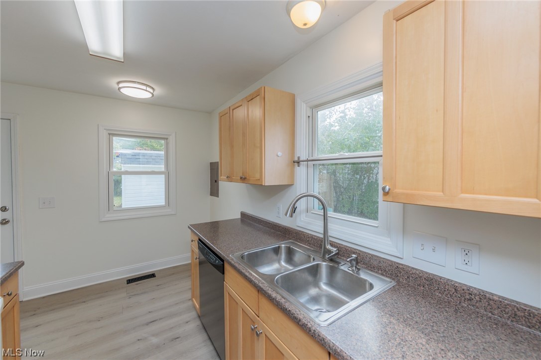 355 Dellwood Road Avon Lake, OH 44012 - Photo 14 of 35 Kitchen featuring a healthy amount of sunlight, sink, light hardwood flooring, and dishwashing machine