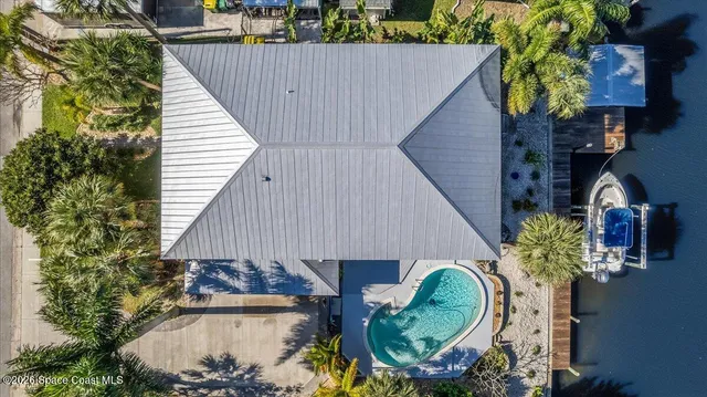 an aerial view of a house having outdoor space