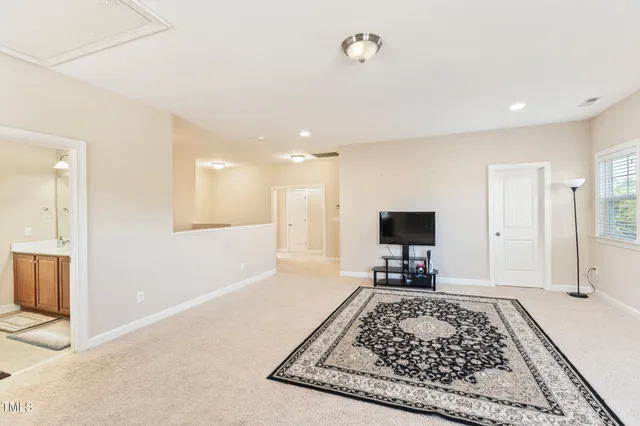 a living room with a couch and a rug