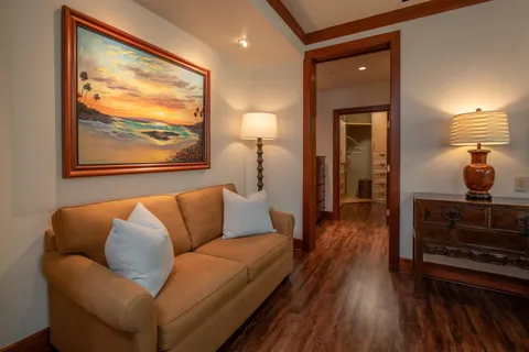a bathroom with a shower and mirror