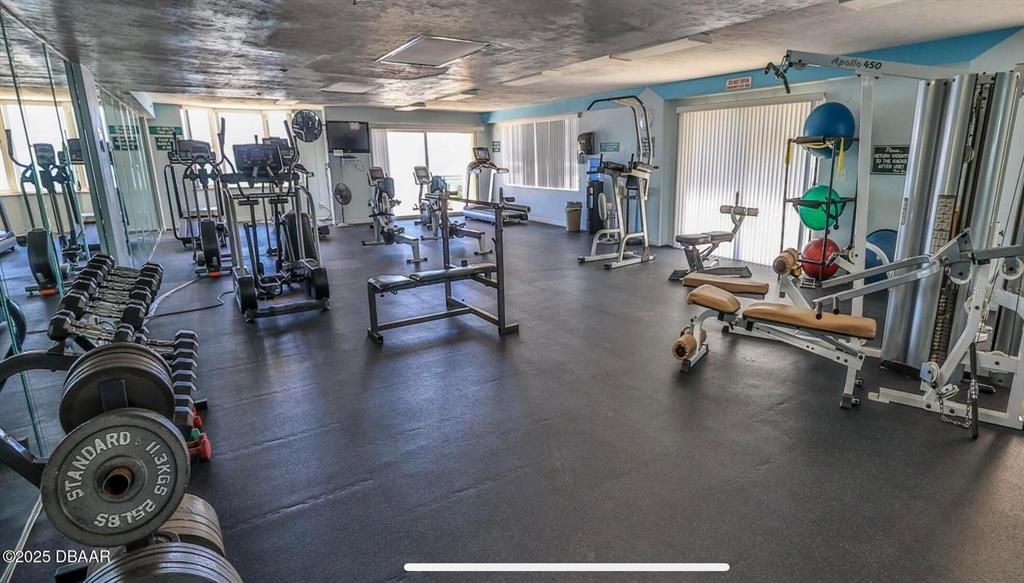 4575 South Atlantic Avenue, Unit 6203 Ponce Inlet, FL 32127 - Photo 32 of 34 a gym room with lots of gym equipment