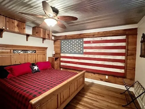 a view of a room with shelves