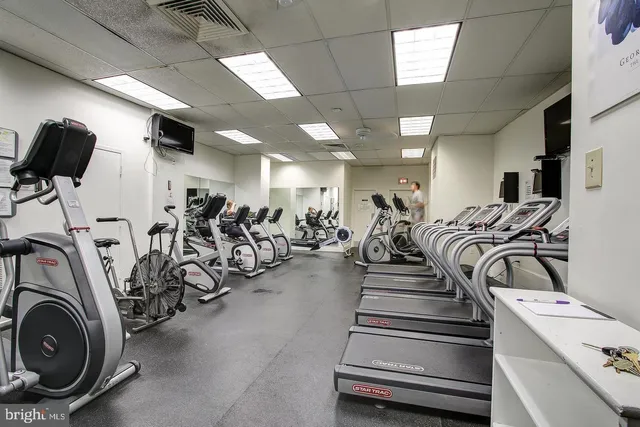 a view of a room with gym equipment