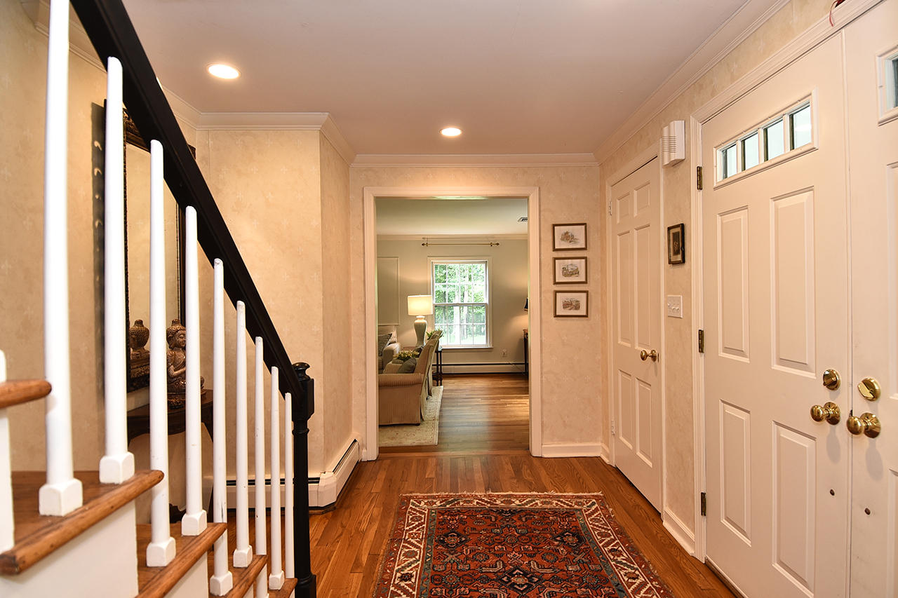 22 Country Club Road New Canaan, CT 06840 - Photo 23 of 47 workspace with wooden floor and stairs