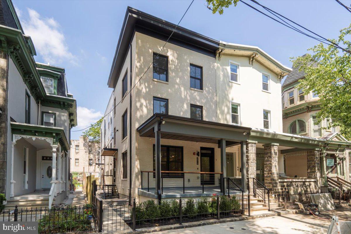 a front view of a multi story building