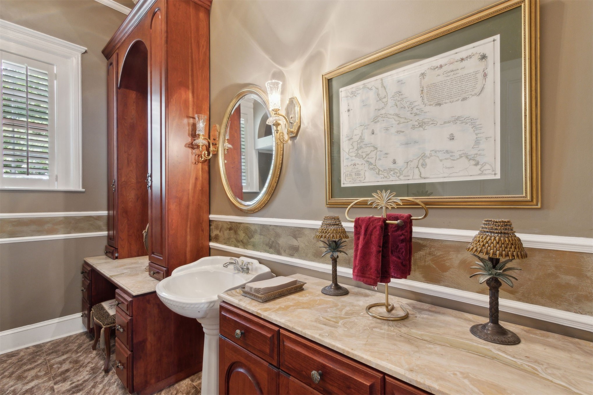 327 South 7th Street Fernandina Beach, FL 32034 - Photo 39 of 71 a bathroom with a granite countertop sink a mirror and a bathtub