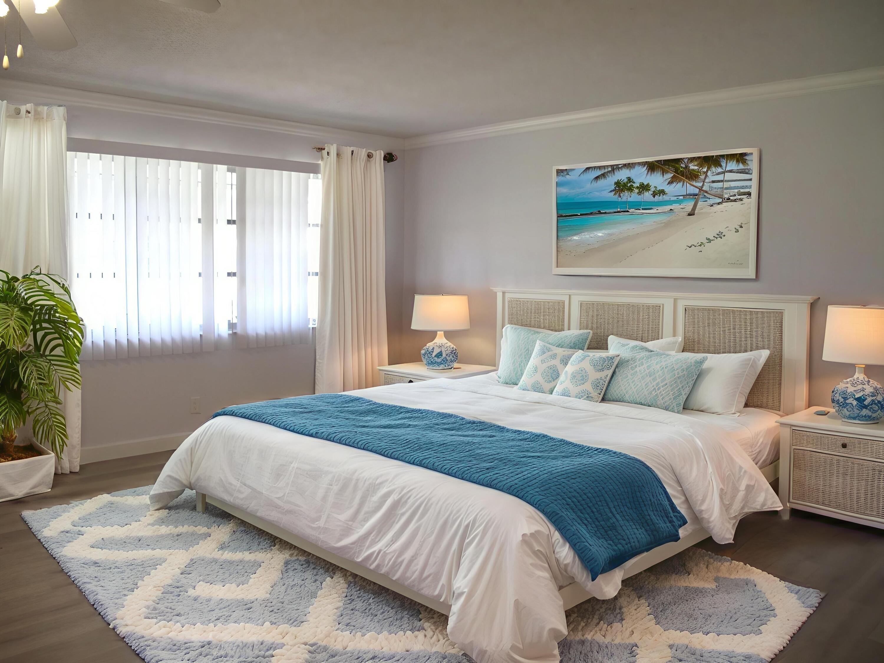 1102 North Drive, Unit C Delray Beach, FL 33445 - Photo 16 of 36 a bedroom with a large bed and a potted plant