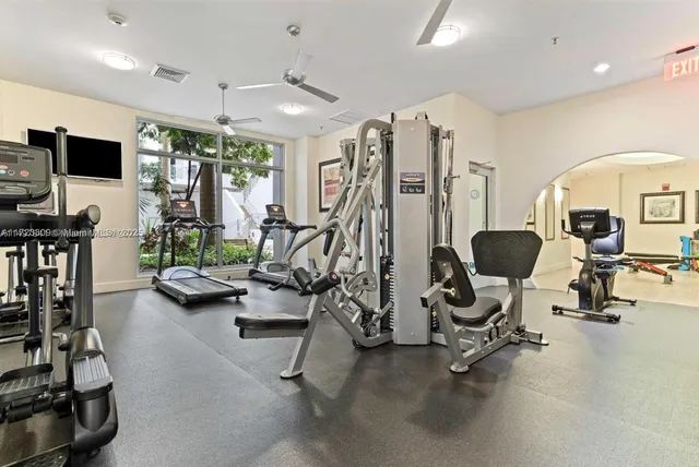a view of a room with gym equipment