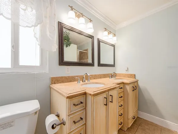 a view of a pool with a yard