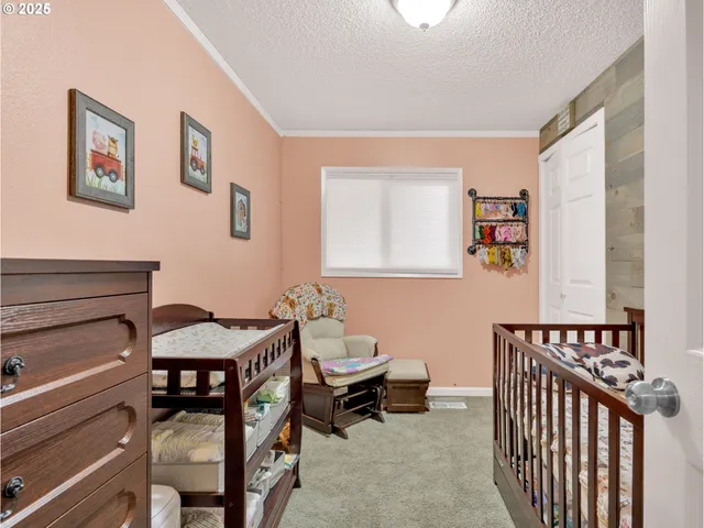 a bedroom with a bed and furniture