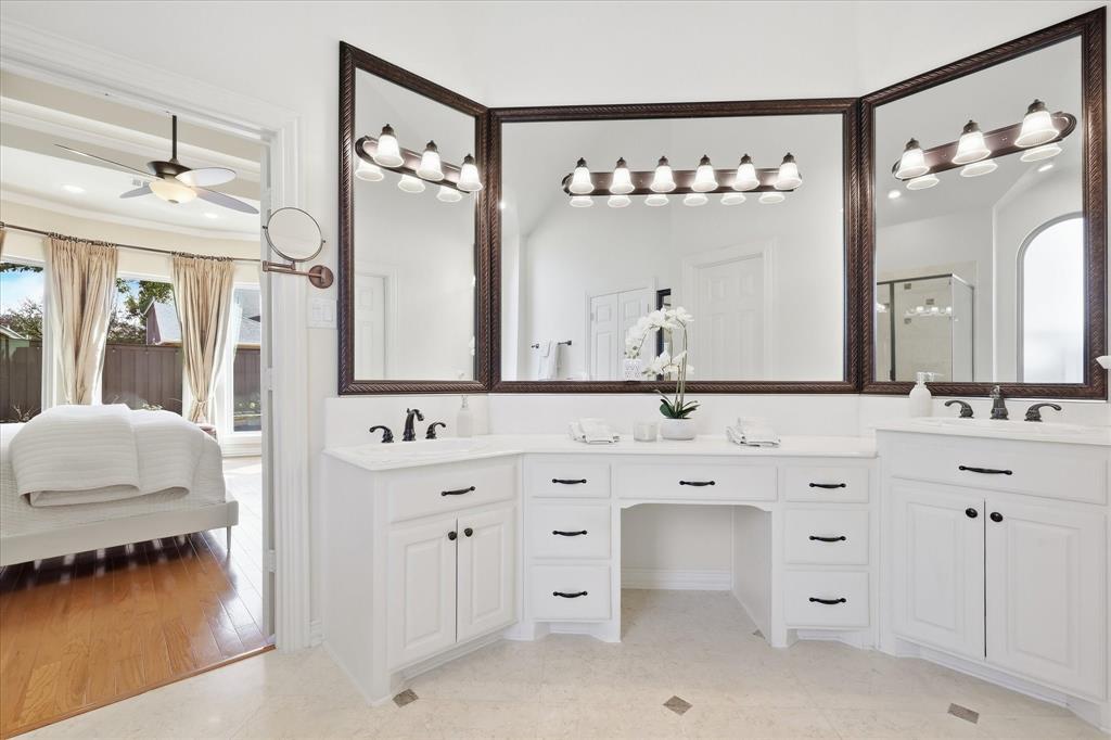 1447 Falls Road Coppell, TX 75019 - Photo 19 of 39 Brightly Lit Bathroom w-Huge Mirrors and Large Vanity