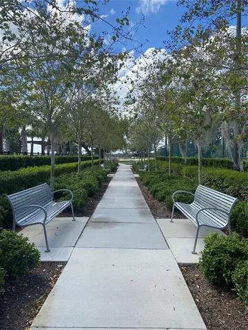 a park view with a bench