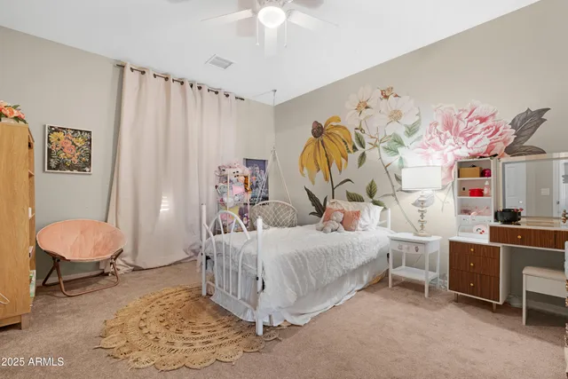 a bedroom with a bed and a closet