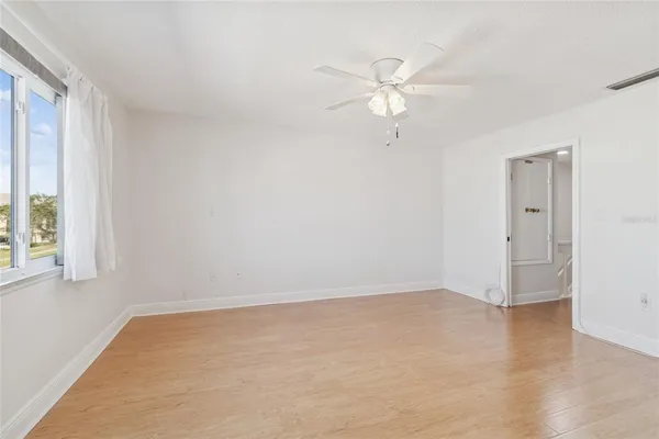 a view of a lake with boats