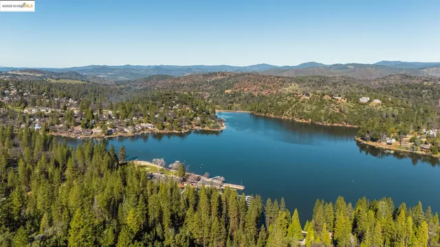 a view of a lake with a mountain in the background