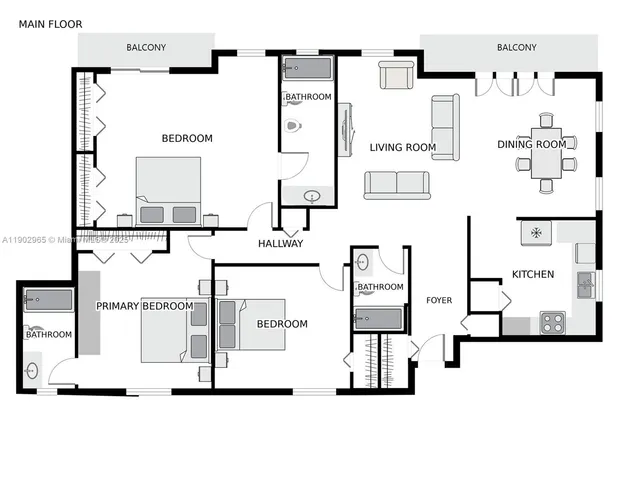 a living room with furniture and paintings on the wall