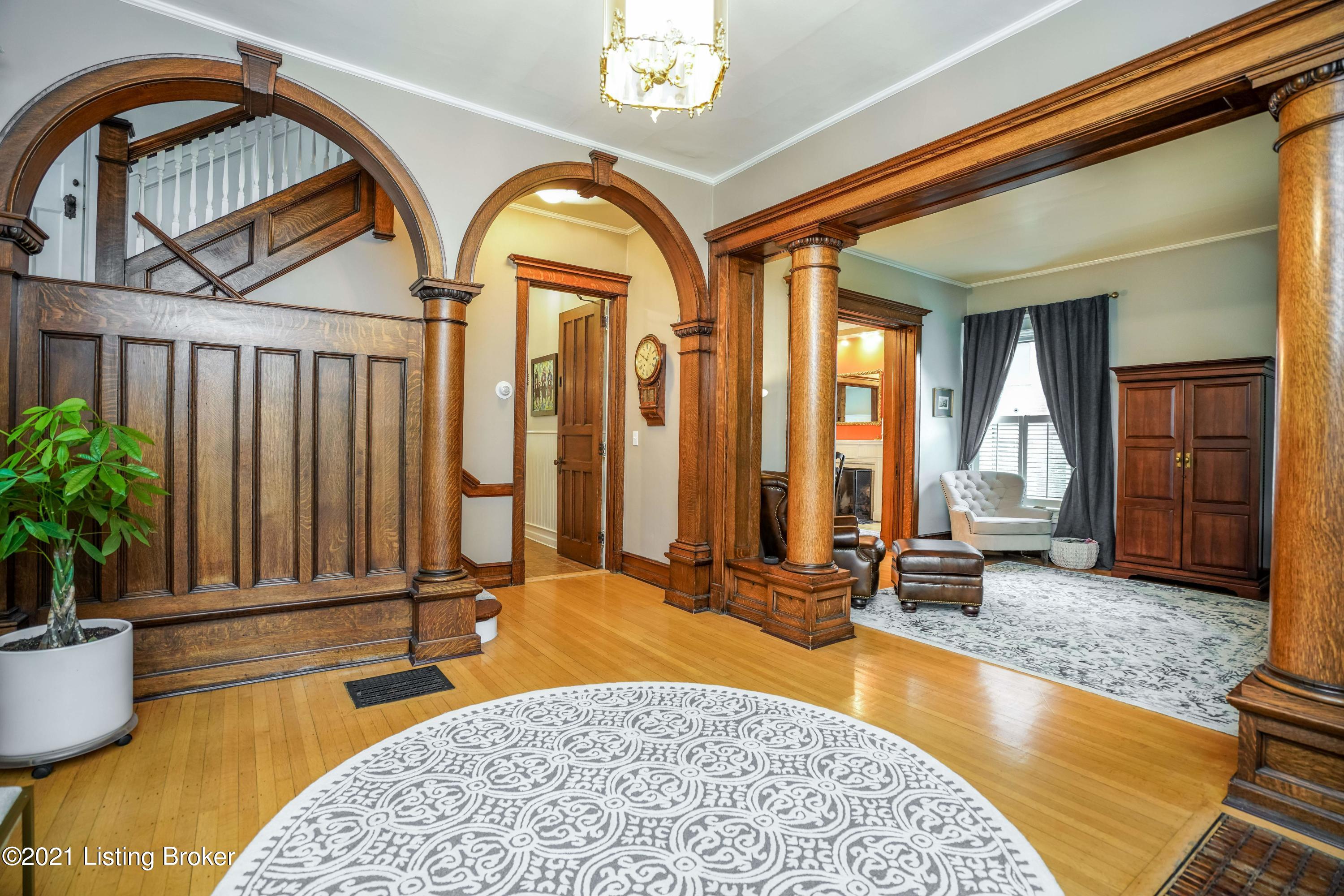 Amazing woodwork in the large foyer.