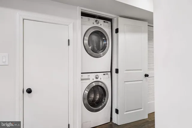 a utility room with dryer and washer