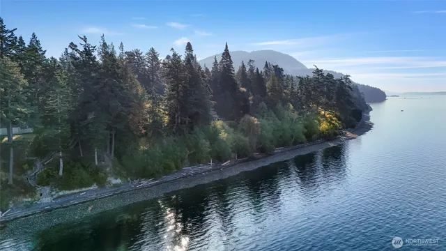 a view of a lake with a mountain in the background