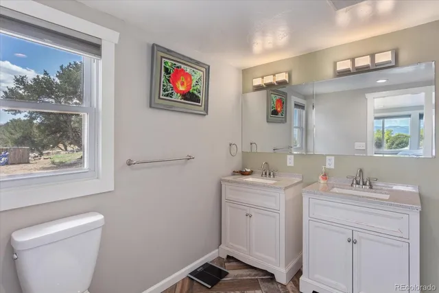 a bathroom with a toilet a sink and mirror