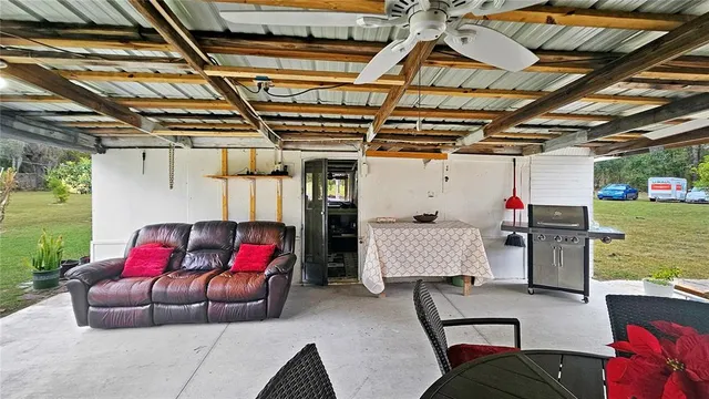 a view of a storage room with furniture