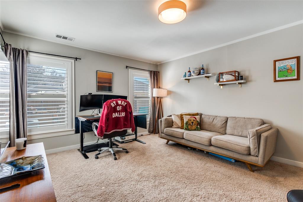 4245 Concho Street Dallas, TX 75206 - Photo 17 of 30 Office featuring light carpet and crown molding