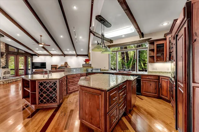 a kitchen with lots of counter top space