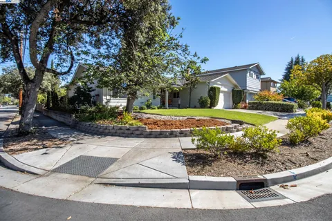 a front view of a house with a yard and potted plants