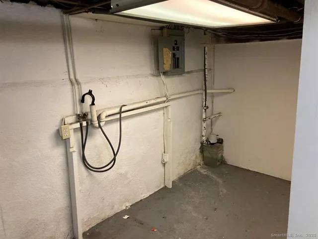 a view of a room with racks on the wall