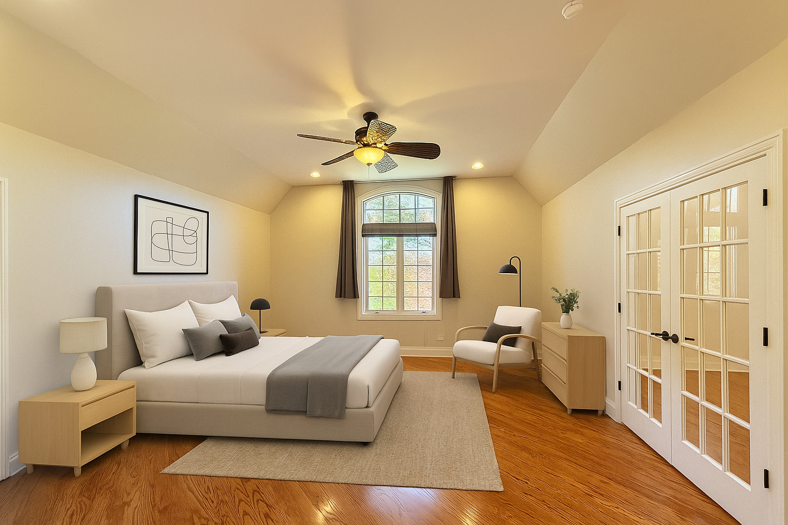 22206 North Prairie Lane Kildeer, IL 60047 - Photo 22 of 34 a spacious bedroom with a bed and wooden floor