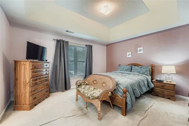 a bedroom with a bed and a television