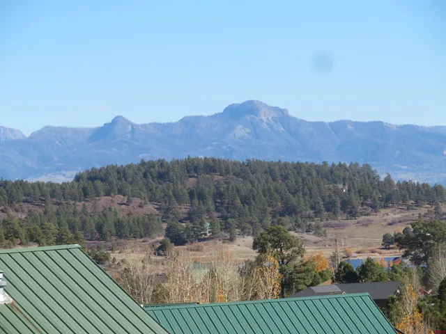 a view of a backyard with mountain view