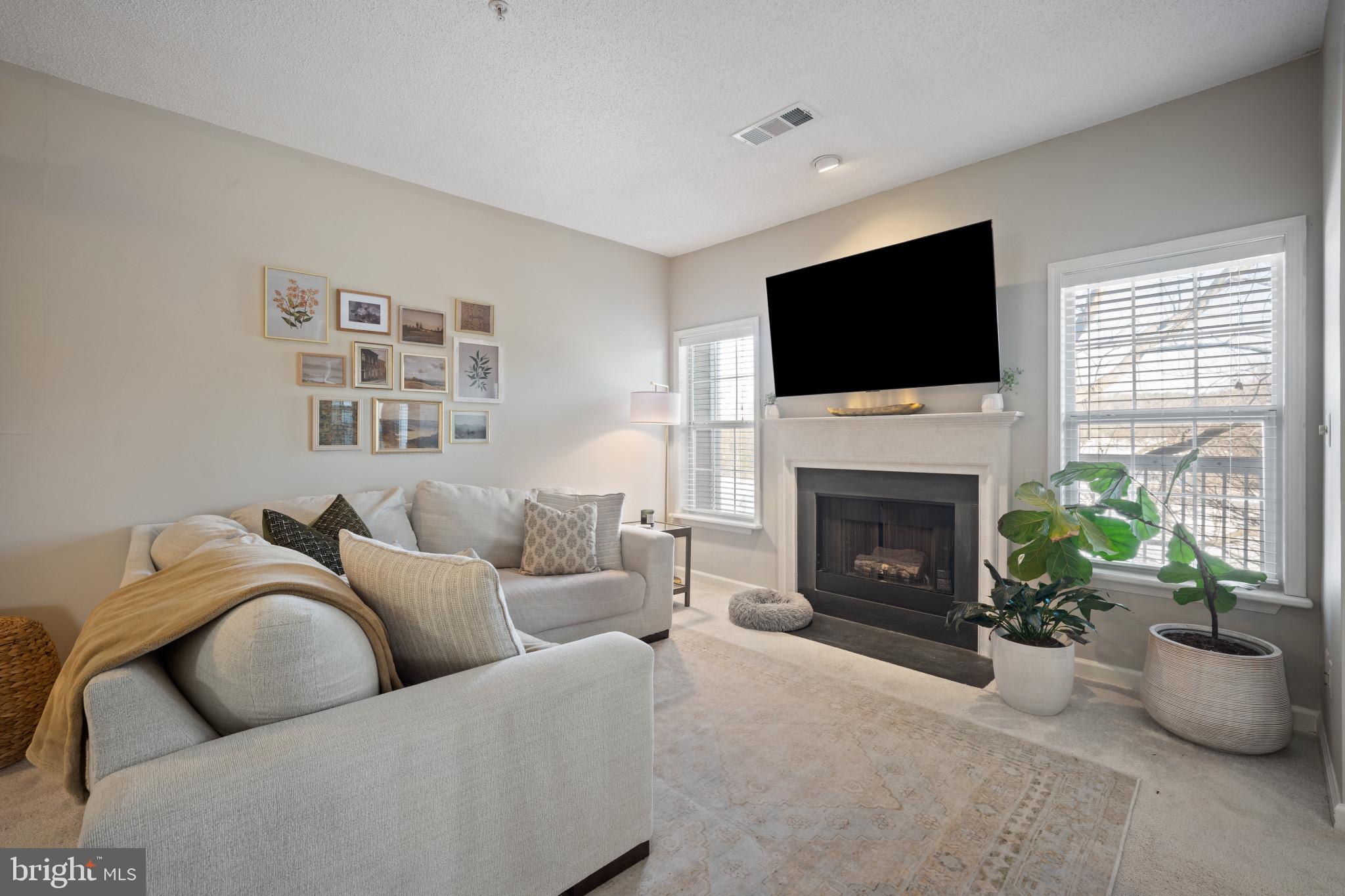 1724 Lake Shore Crest Drive, Unit 25 Reston, VA 20190 - Photo 2 of 52 a living room with furniture a fireplace and a flat screen tv