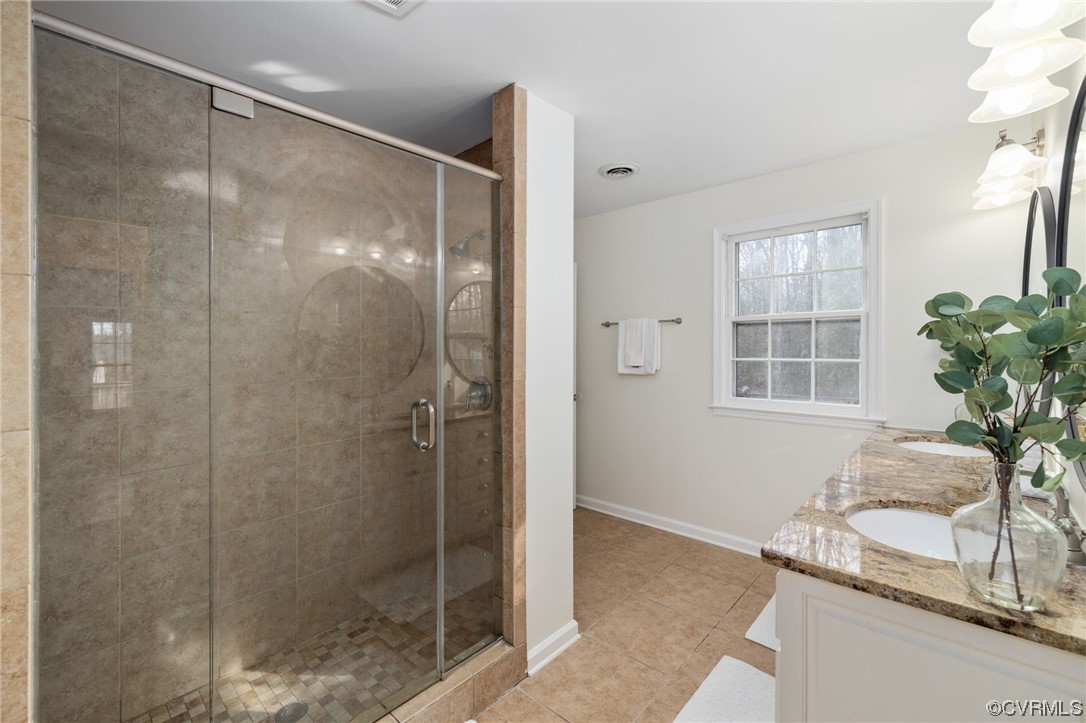 3612 Chesdin Boulevard Sutherland, VA 23885 - Photo 27 of 44 a bathroom with a granite countertop shower a mirror and a sink
