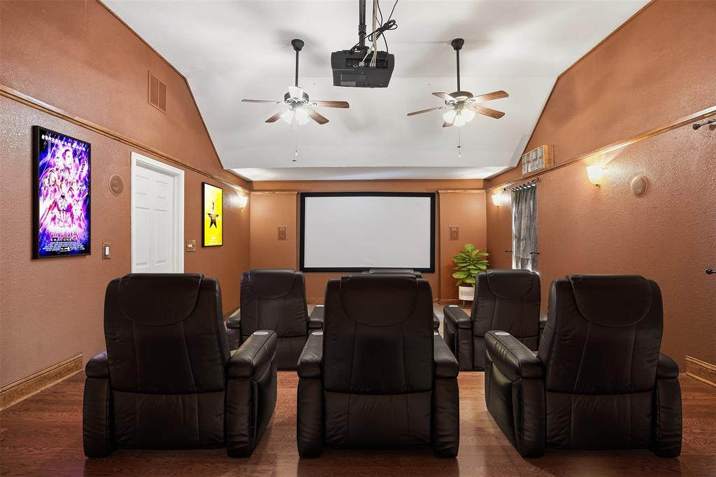5824 Sky Road Joshua, TX 76058 - Photo 3 of 40 a media room with lots of chairs and a projector screen