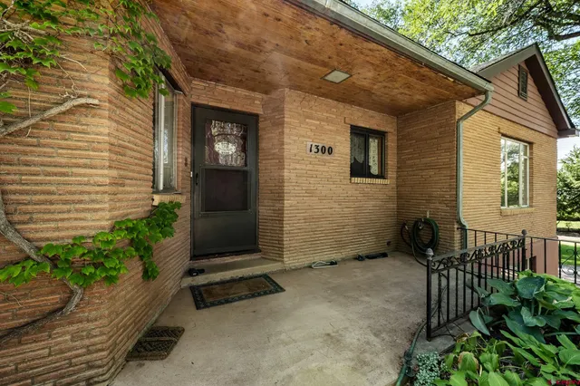 a couple of potted plants in front of door