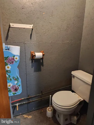 a bathroom with a toilet and a shower curtain