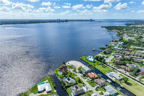 a view of a lake from a yard