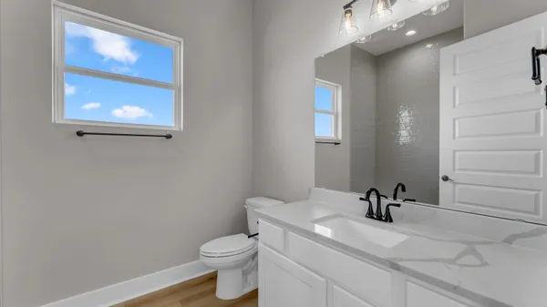 a bathroom with a toilet a sink and mirror