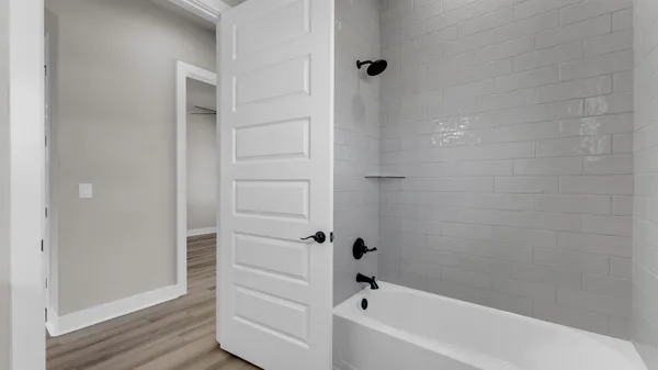 a bathroom with a bathtub