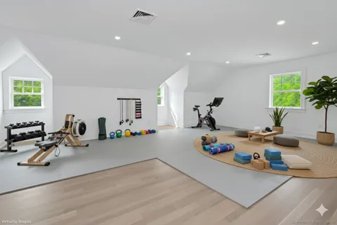 a view of a room with gym equipment