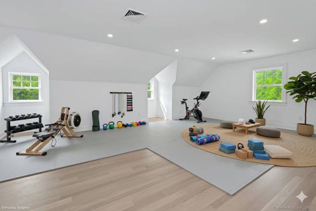 a view of a room with gym equipment