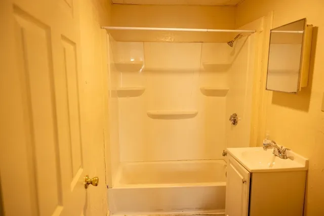 a bathroom with a sink and a shower