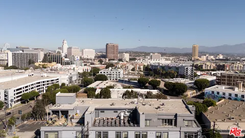 a view of a building from a balcony