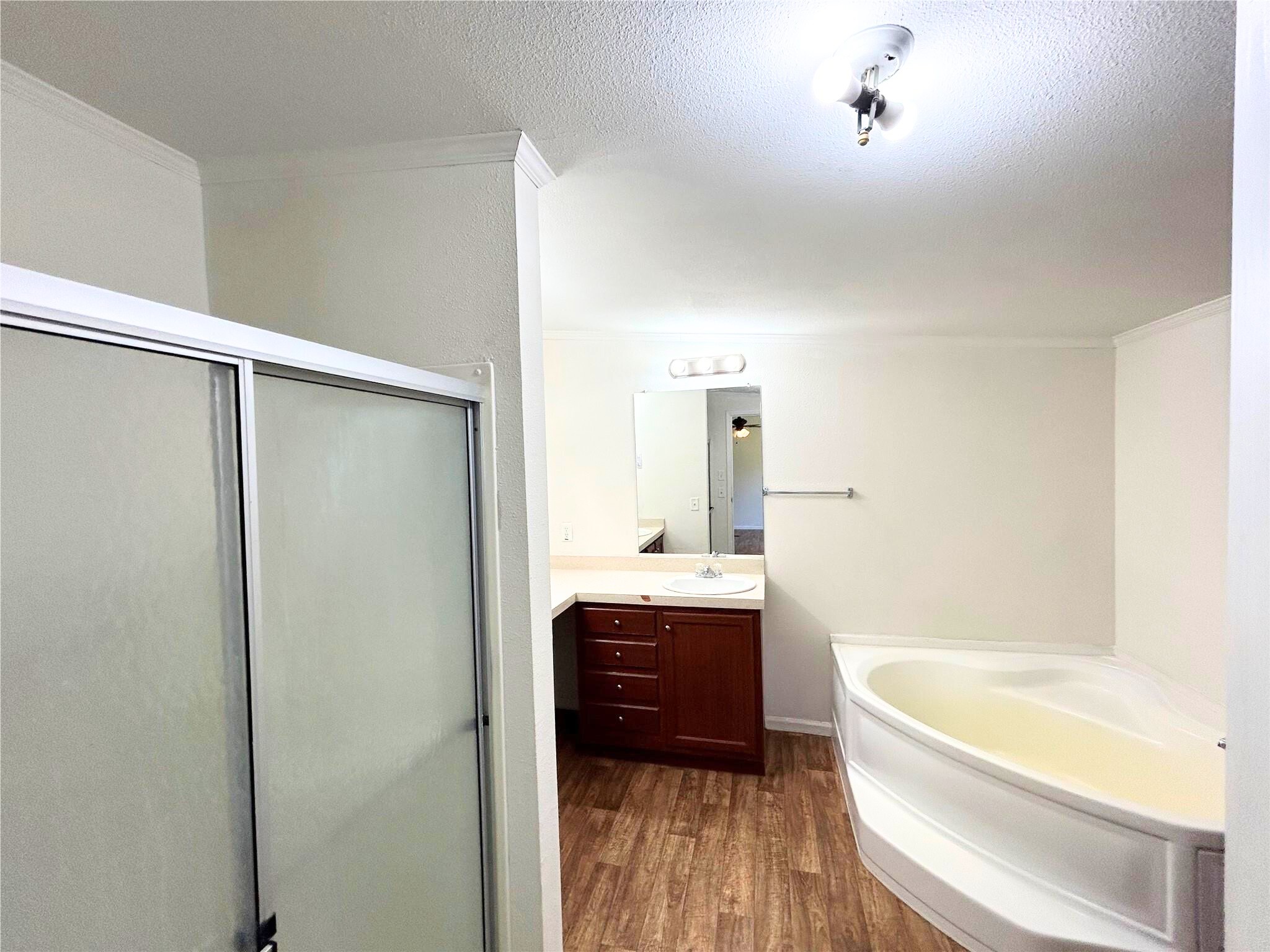772 County Road 2191 Cleveland, TX 77327 - Photo 17 of 24 a bathroom with a tub a sink and mirror